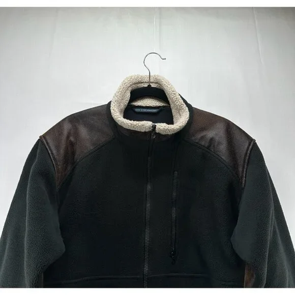 KUHL Jacket Mens Sz M Alpenwurxs Faux Leather Trim Sherpa Fleece Full Zip Black - Picture 4 of 12